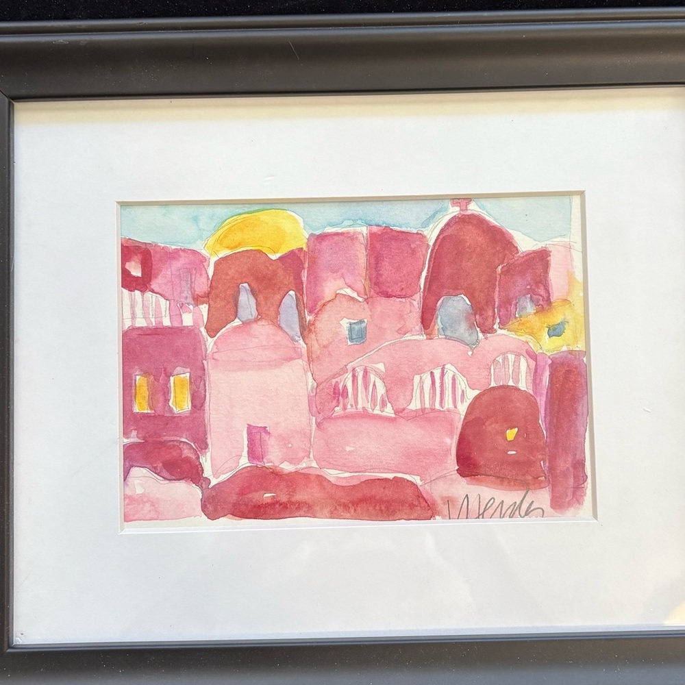 Pink Island Villas”An Original Watercolor Painting Framed &Matted 5"x7" Inside